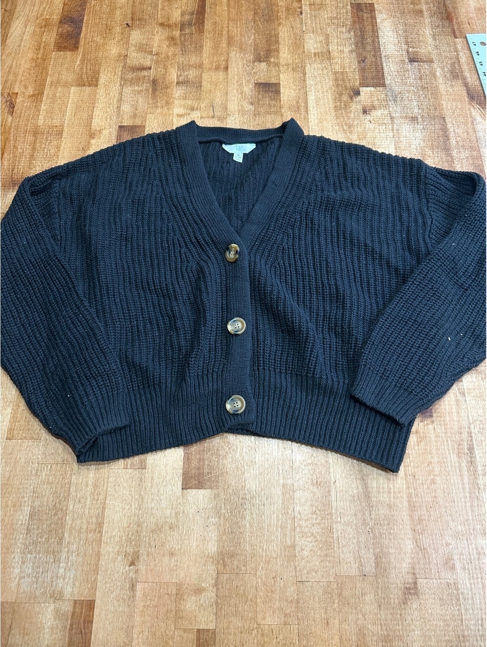 Time and Tru Black Knit Cardigan Sweater Size M (8-10)